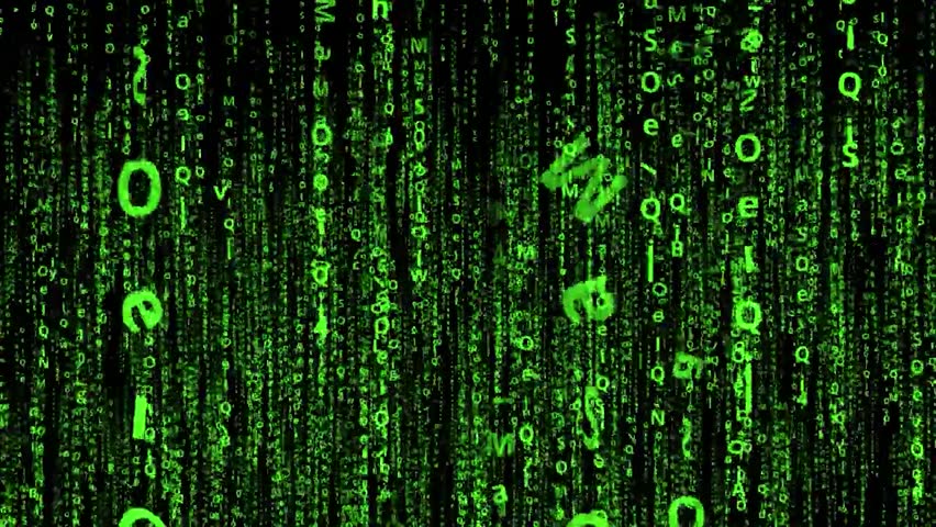 Matrix numbers on green screen in 4k graphics animation with different texture with different latter's, numbers 