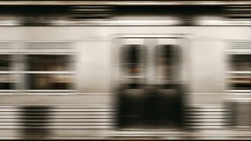 Side view of a train passing by at high speed. Subway moving forward with motion blur effect. 4K Infinite Seamless loop animation. - Powered by Shutterstock - Get 15% off with code: PIKWIZARD15