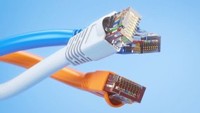 Internet network connectors rj45 and ethernet cables of various colors. 3d animation. 3D Illustration - Powered by Shutterstock - Get 15% off with code: PIKWIZARD15