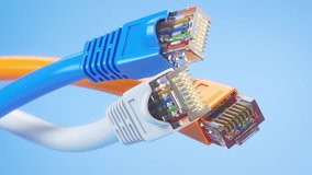 Internet network connectors rj45 and ethernet cables of various colors. 3d animation. 3D Illustration - Powered by Shutterstock - Get 15% off with code: PIKWIZARD15