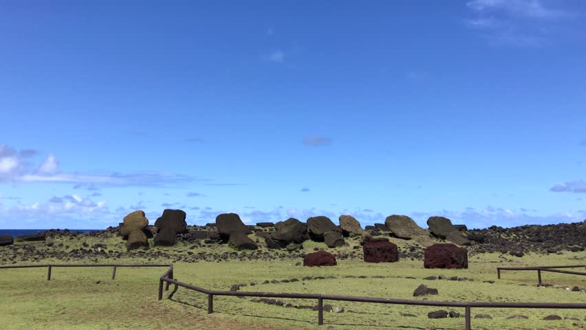 Details of the village in Vaihu – Ahu Hanga Te’e or Ahu Hanga Tee in a summer day in Easter Island, Rapa Nui, Polynesia, Chile, Latin America.