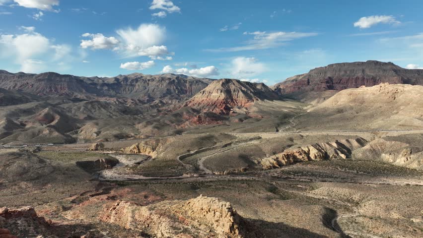Aerial view of the rugged landscape of the Virgin River Gorge in Northwest Arizona near the boarders of Utah and Nevada