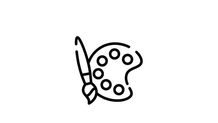 Animated paint brush line art with palette icon for skill, craft, painter and business