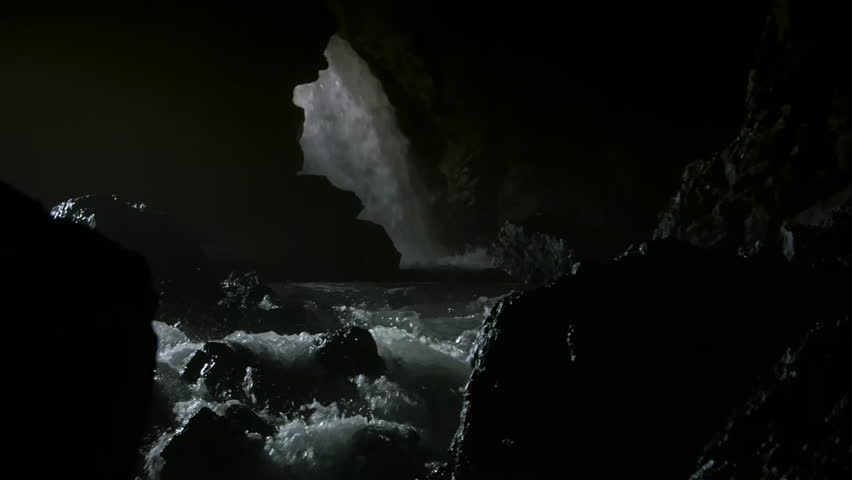 Waterfall inside of Thum Lod cave in the the Pang Mapha district of Mae Hong Son province, to the north west of Thailand.