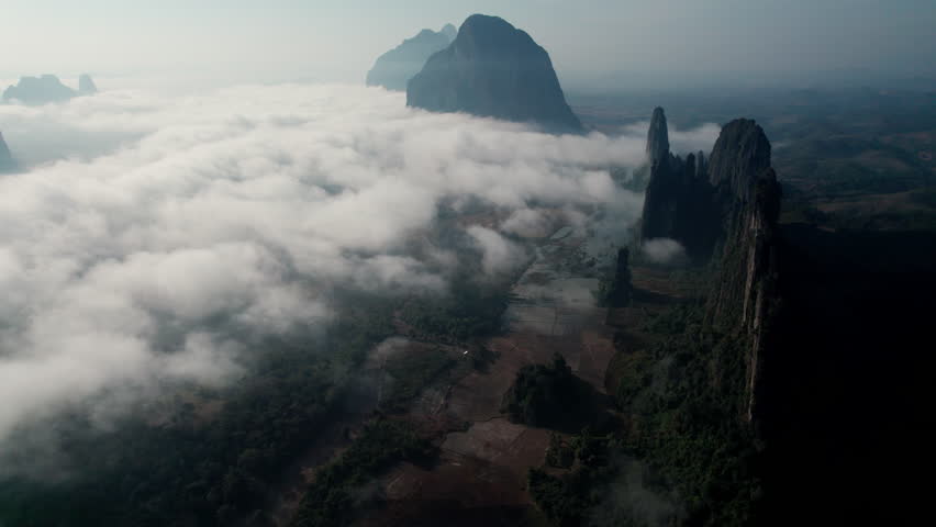 Top view Morning Mist and Viewpoint with Layers of Mountains