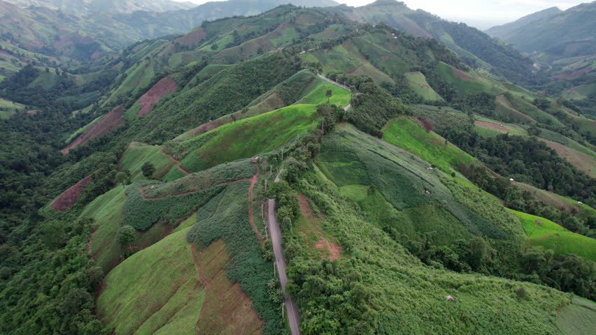 Top view Morning Mist and Viewpoint with Layers of Mountains