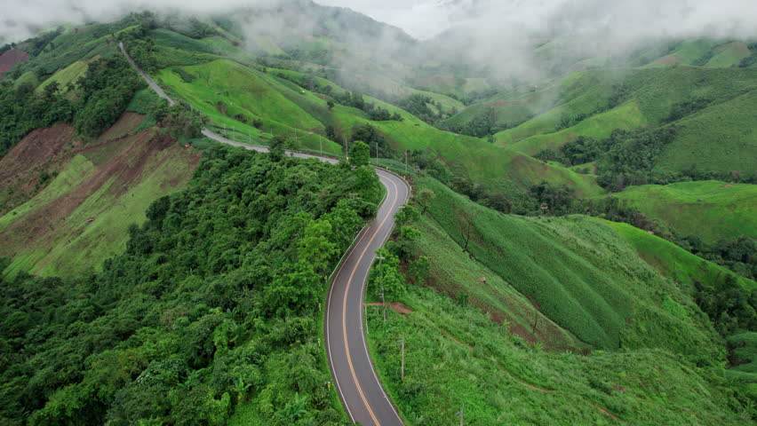 Top view Morning Mist and Viewpoint with Layers of Mountains