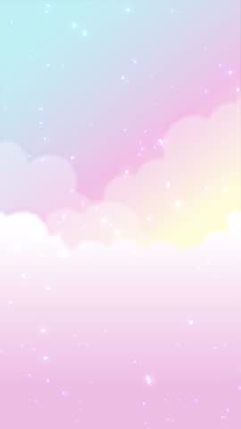 Animated background with a flying unicorn and rainbow in cloudy sky