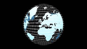 Binary numbers encircling a rotating world map, symbolizing global data exchange and digital connectivity. Perfect for themes related to technology, big data, or global networks - Powered by Shutterstock - Get 15% off with code: PIKWIZARD15