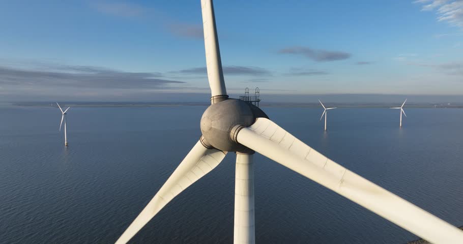 Off shore wind turbines in The Netherlands. Sustainable energy production.