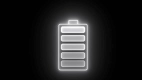 Glowing neon battery icon. Power and Electricity fire Emulator  Battery .Charging level-up white battery symbol animation. Neon battery fast charging animation. - Powered by Shutterstock - Get 15% off with code: PIKWIZARD15