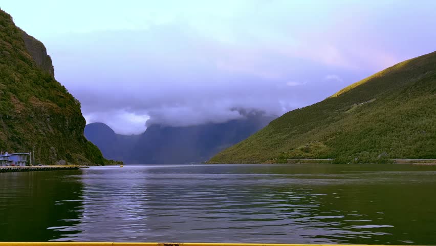 Flåm fjord cloudy day timelpase