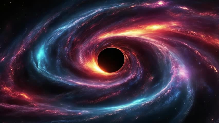 Abstract background The phenomenon of the black hole vortex of the galaxy surrounded by cosmic energy. Galaxy wormhole, energy smoke wave, ring of fire vortex. Universe galaxy cosmic wallpaper. 4K