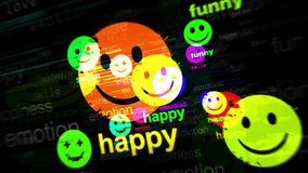 Smile emoji face happy emoticon symbol technology loop concept. Abstract sign on glitch screens seamless and looped. - Powered by Shutterstock - Get 15% off with code: PIKWIZARD15