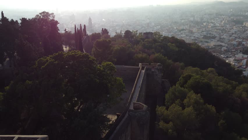 Drone video of Alcazaba in city Malaga,Andalusia,Spain