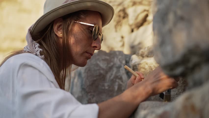 Female Archaeologist at Excavation Site