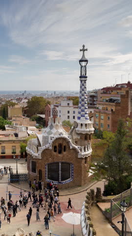 Timelapse of the barcelona skyline shot from parc guell in vertical