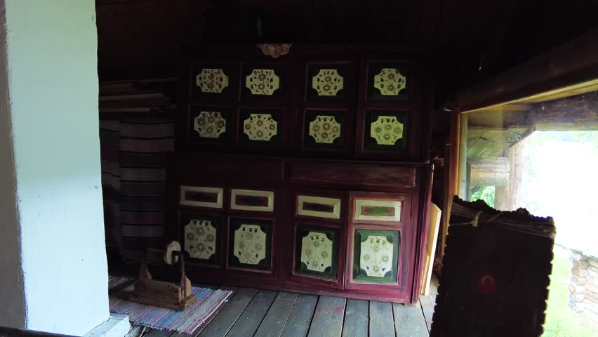 Interior of an old Russian village house. Shot in 4K (ultra-high definition (UHD)).