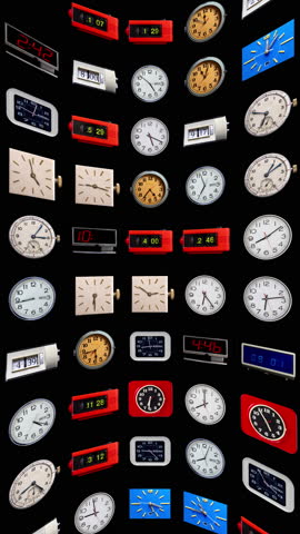 Different vintage clocks made into an abstract pattern in vertical