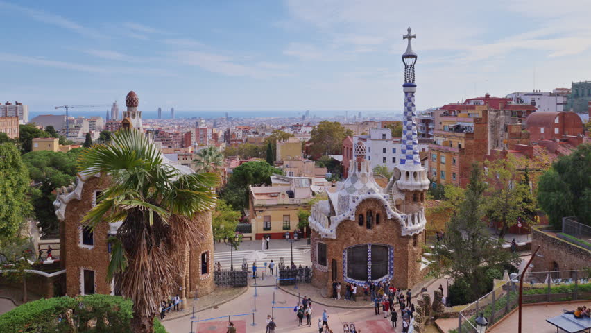 The barcelona skyline shot from parc guell
