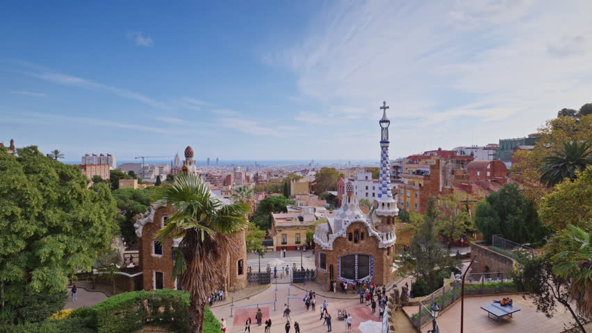 The barcelona skyline shot from parc guell