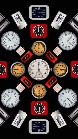 Different vintage clocks made into an abstract pattern in vertical