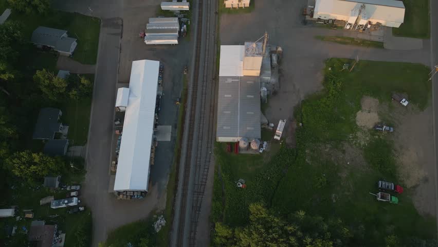 Aerial view of feed mill during sunset in Cadott Wisconsin