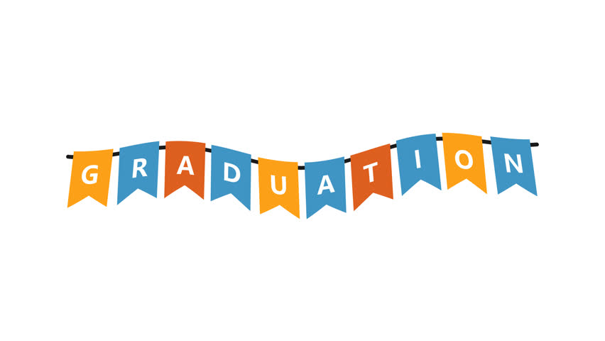 Celebrating Graduation Success A Festive Banner Design Featuring Orange and Blue Pennants with the Word Graduation