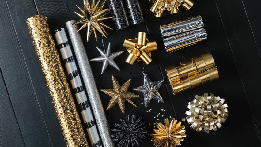 Elegant Gift Wrapping Paper and Decorative Bows in Gold and Silver - Powered by Shutterstock - Get 15% off with code: PIKWIZARD15