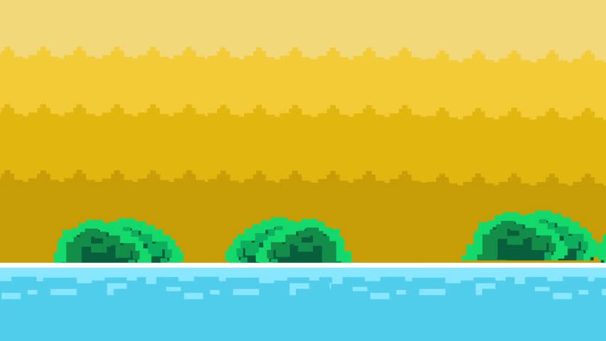 Old style 16-bit game animation of a water scene, pixel art.