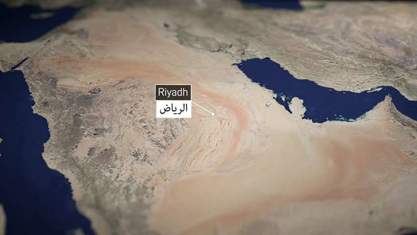 Riyadh City Map Zoom (Saudi Arabia). Showing the location of the city from above. 4K. الرياض