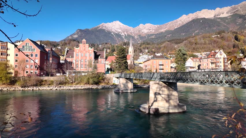 Innsbruck view with Inn River and St. Nikolaus Church, Austria