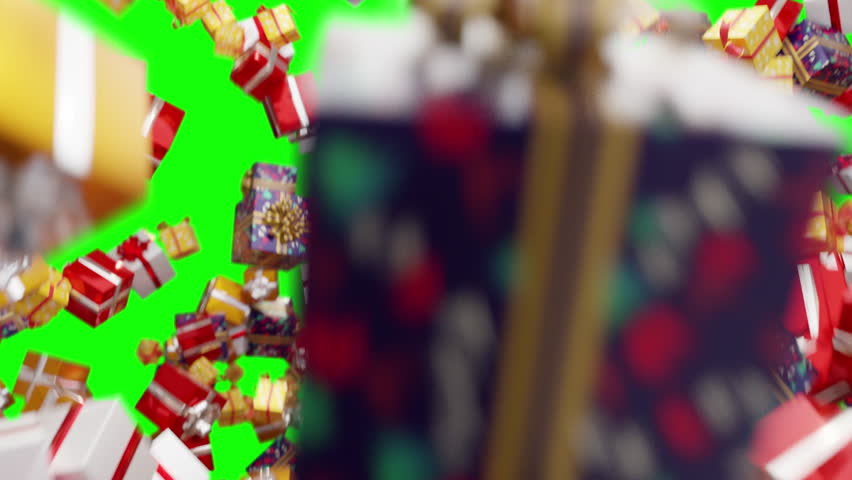 Bursting Gift Boxes on Green Background