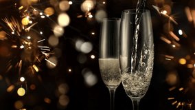 Super Slow Motion Shot of Pouring Champagne on Festive Sparkle Background, 1000fps. - Powered by Shutterstock - Get 15% off with code: PIKWIZARD15