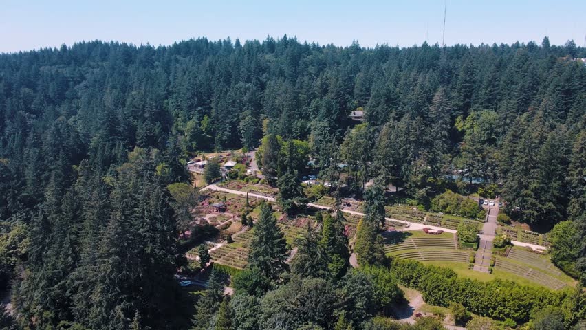 Aerial landscape of Washington Park garden and Portland nature scape sunny summer day in Oregon USA