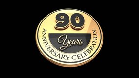 90 years, 90th anniversary logo, loop, looped video in 3D Gold with Alpha channel, isolated transparent background - Powered by Shutterstock - Get 15% off with code: PIKWIZARD15