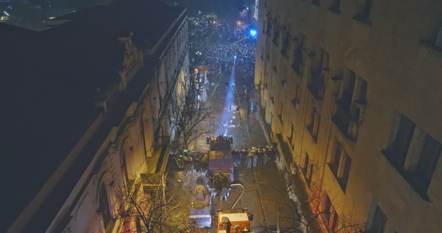 Tbilisi, Georgia. Protesters stand for EU. European Union manifestation. Georgians stand for EU. protests agains Government. Water cannon truck disperses demonstrators during a manifestation. Protest 