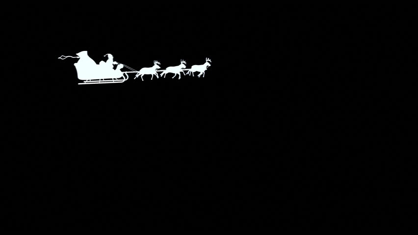 Santa silhouette flying. 2 videos in 1 file. Santa Claus and his reindeers flying in the sky. Alpha matte.