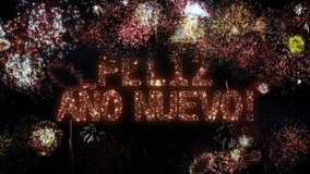 HAPPY NEW YEAR. Background with fireworks and New Year greeting. Spanish version.  - Powered by Shutterstock - Get 15% off with code: PIKWIZARD15