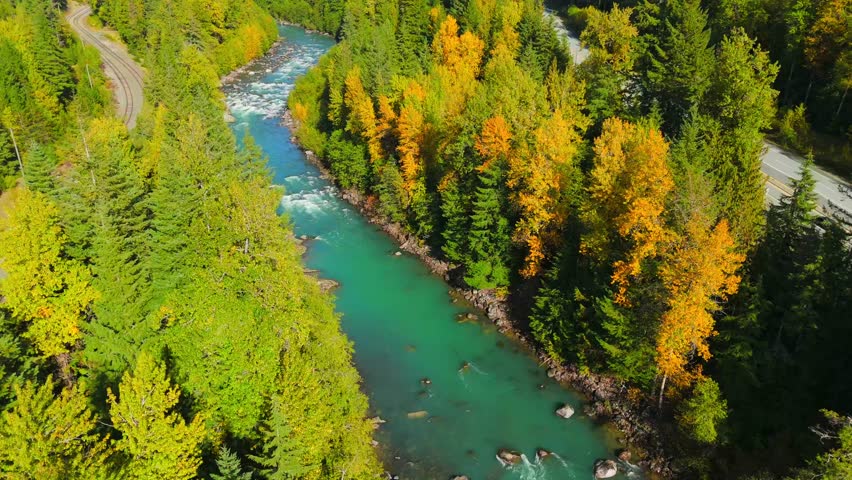 Aerial view of stunning mountain landscape in fall. Taken near Whistler, Canada