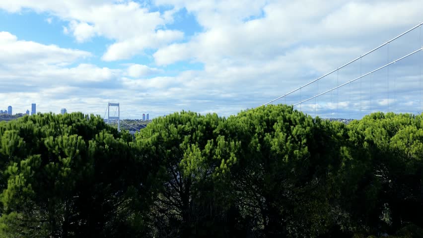 Aerial view of Fatih Sultan Mehmet Bridge and cityscape of Istanbul view from Otagtepe