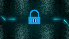 Abstract cyber security with a microprocessor placed on the lock, binary numbers, circuit board on a dark and light blue background - Powered by Shutterstock - Get 15% off with code: PIKWIZARD15