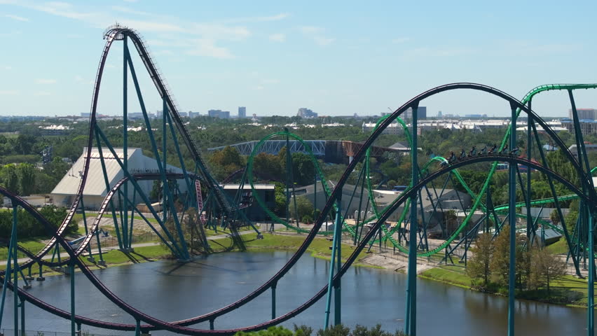 Amusement park in Orlando, Florida with rollercoaster attractions. USA tourist destination.