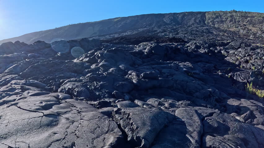 Hiking on Lava Flows Along Chain of Craters Road, Hawaii Volcanoes National Park in 4K.