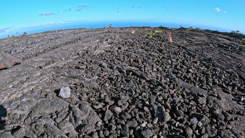 Hiking on Lava Flows Along Chain of Craters Road, Hawaii Volcanoes National Park in 4K.