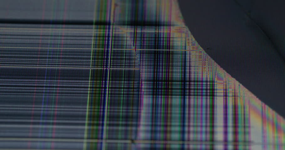Mesh screen. TV damage. Distorted digital channel signal of cracked grain display. Darkening glitch rainbow errors destroyed pixels overlay.