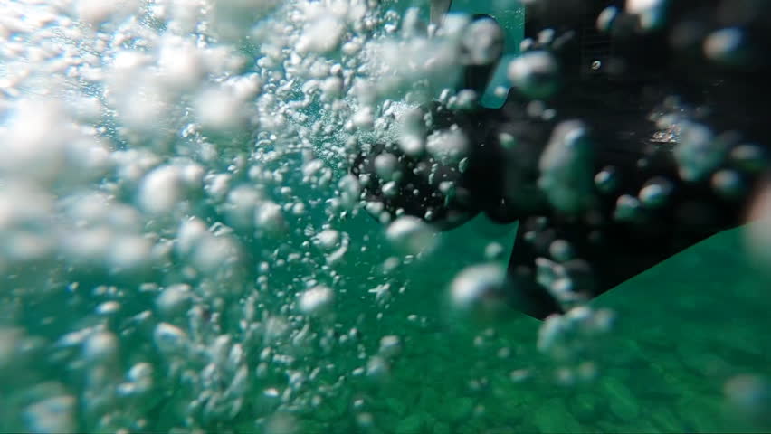 Boat propeller in operation. Slow motion