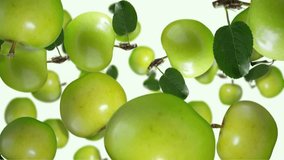 Green juicy apples falling down on white background. Seamless looping slow motion 4k video - Powered by Shutterstock - Get 15% off with code: PIKWIZARD15