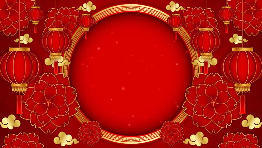 Chinese New Year Animation Background, with animated lantern or lamp, ornament, and red gold background for sale, banner, posters, cover design templates, social media wallpaper. Seamless Looping