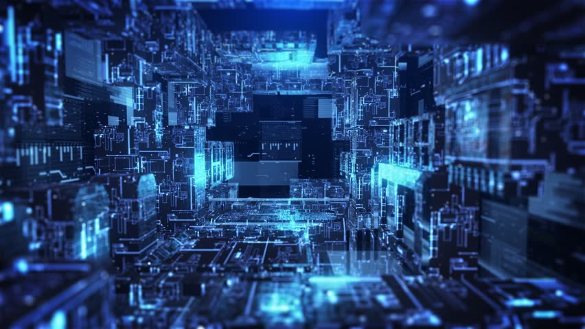 Data center circuit tunnel, Futuristic infographic panels, Artificial intelligence big data flow, Virtual reality abstract blue light backgrounds, Virtual computer server system. - Powered by Shutterstock - Get 15% off with code: PIKWIZARD15